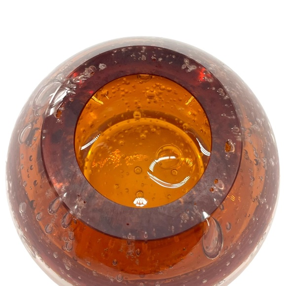 Studio Art Glass Small Candle Holder Amber Colored with Controlled Bubbles - Picture 8 of 8